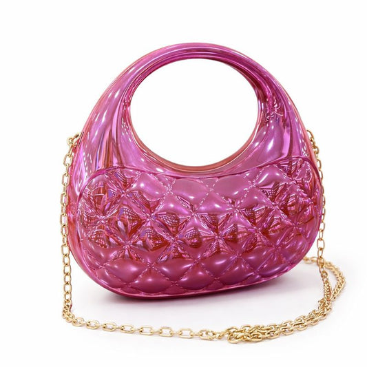 MIRROR FINISH SCULPTURAL HANDBAG WITH CHAIN STRAP – PINK