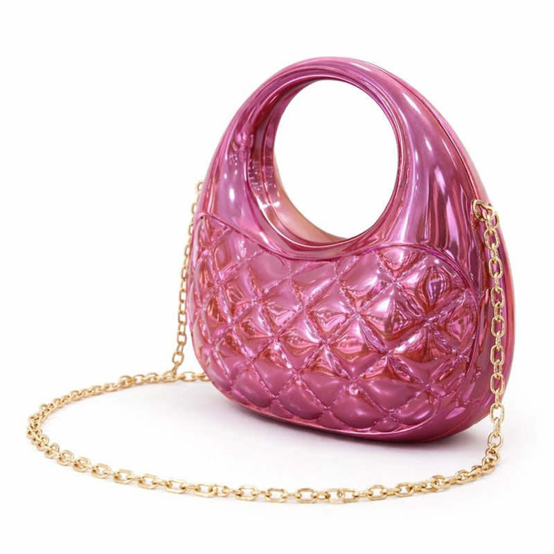 MIRROR FINISH SCULPTURAL HANDBAG WITH CHAIN STRAP – PINK