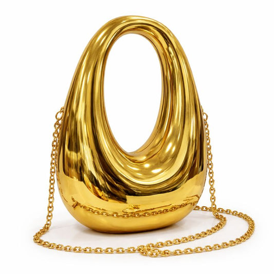MIRROR FINISH SCULPTURAL HANDBAG WITH CHAIN STRAP – GOLD