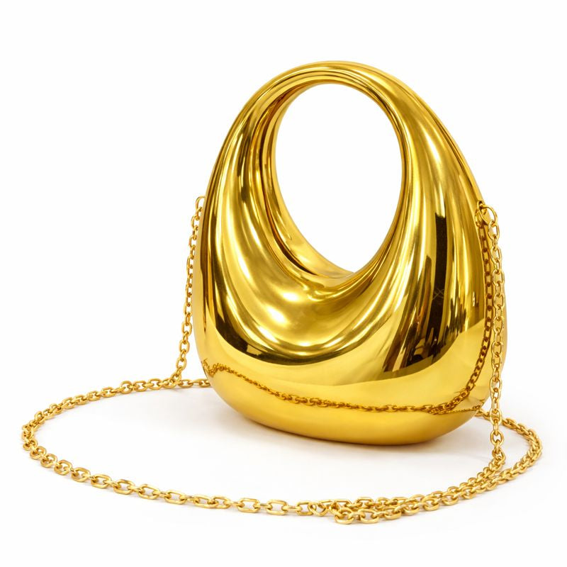 MIRROR FINISH SCULPTURAL HANDBAG WITH CHAIN STRAP – GOLD