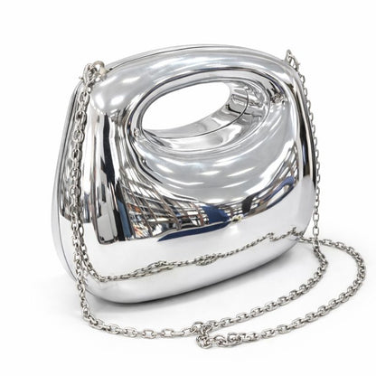 SCULPTURAL METALLIC HANDBAG WITH CHAIN STRAP – SILVER FINISH