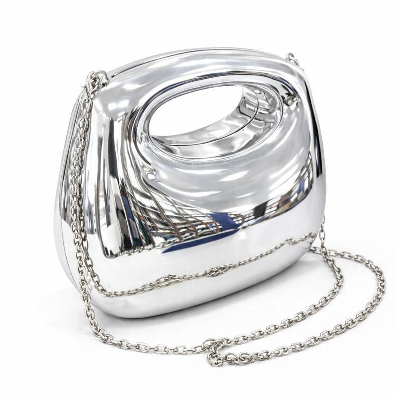 SCULPTURAL METALLIC HANDBAG WITH CHAIN STRAP – SILVER FINISH
