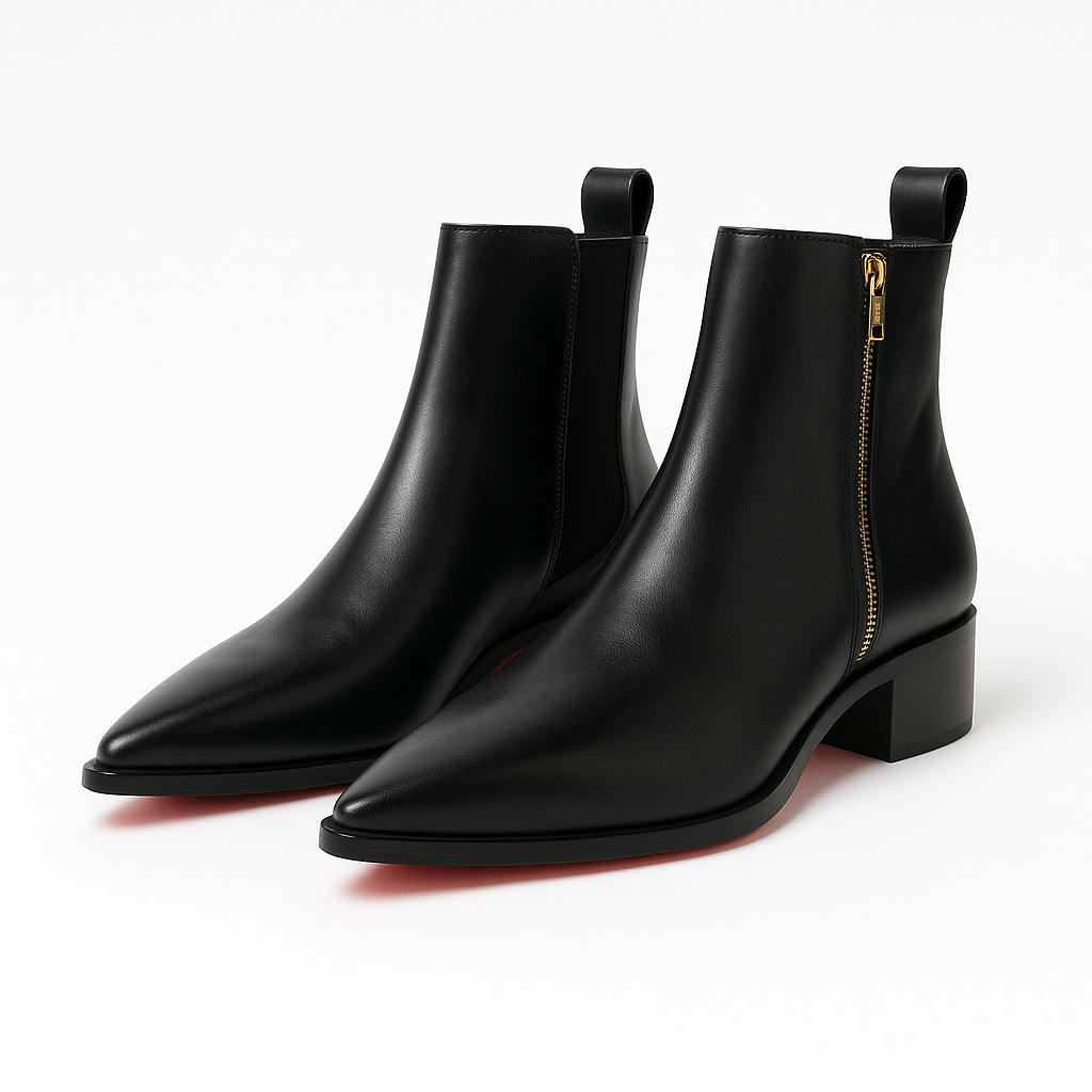 POINTED TOE CUBAN HEEL RED SOLE LEATHER CHELSEA