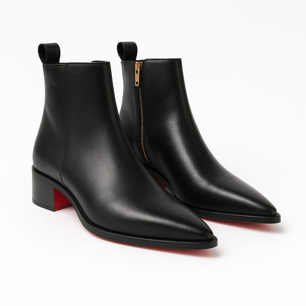 POINTED TOE CUBAN HEEL RED SOLE LEATHER CHELSEA