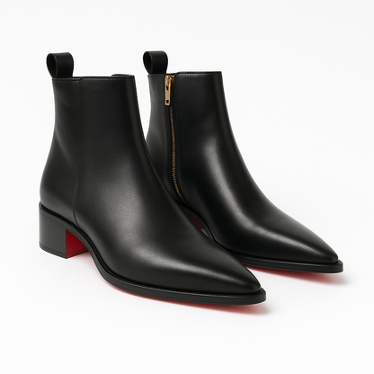 POINTED TOE CUBAN HEEL RED SOLE LEATHER CHELSEA