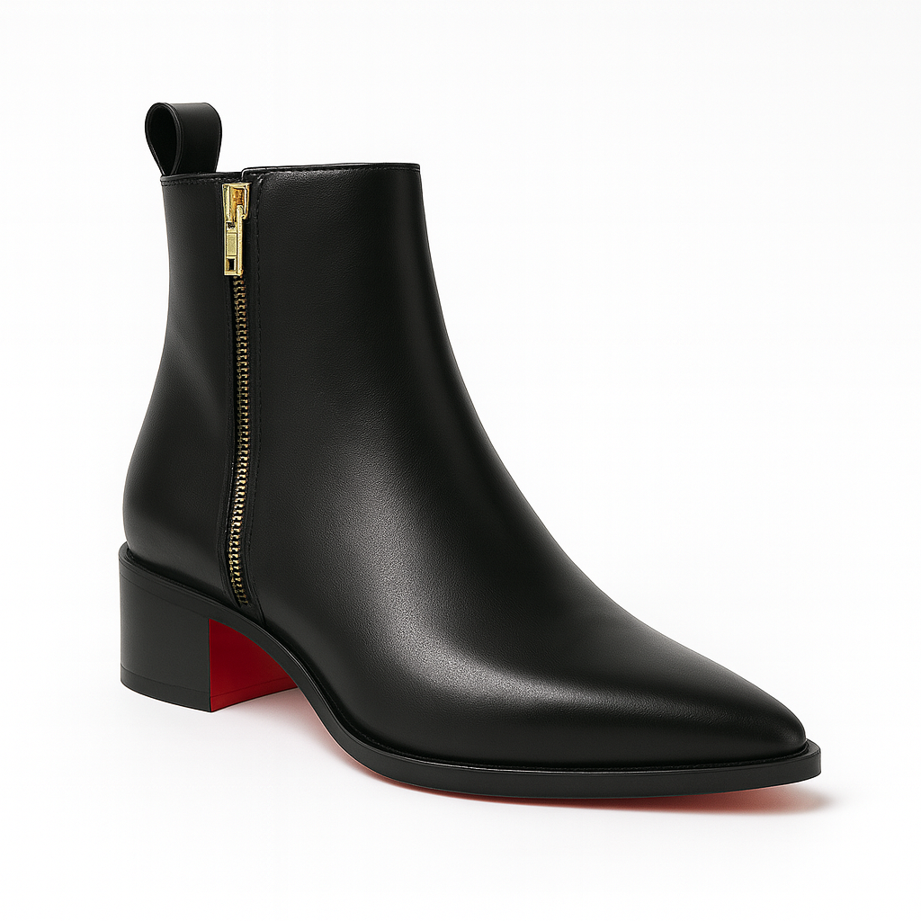 POINTED TOE CUBAN HEEL RED SOLE LEATHER CHELSEA