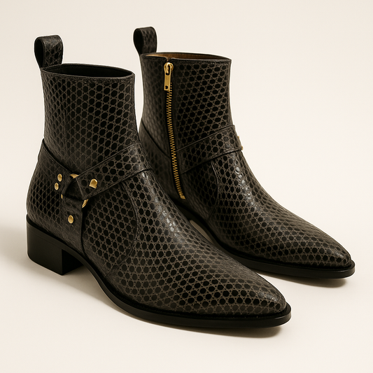 THE GILDED EDGE ANKLE BOOT (BLACK WITH GOLD ACCENTS)