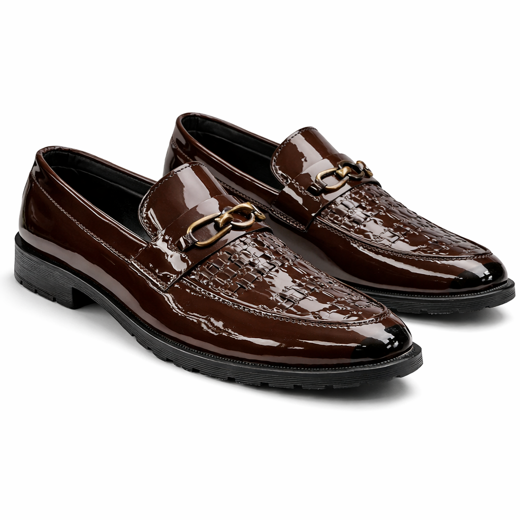 PREMIUM BROWN PATENT LEATHER LOAFERS FOR MEN