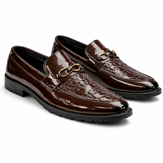 PREMIUM BROWN PATENT LEATHER LOAFERS FOR MEN