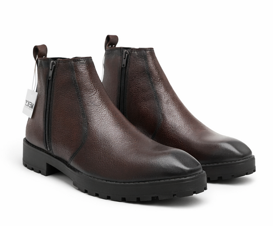 PREMIUM DARK BROWN ZIP CHELSEA BOOTS