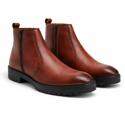 CLASSIC BROWN TEXTURED LEATHER CHELSEA BOOTS