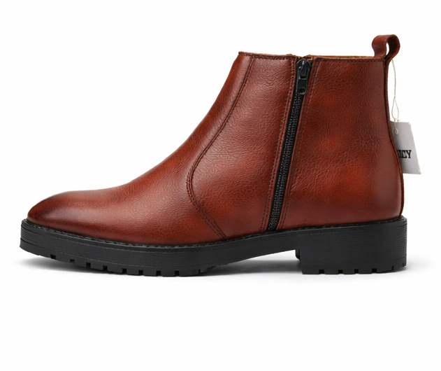 CLASSIC BROWN TEXTURED LEATHER CHELSEA BOOTS