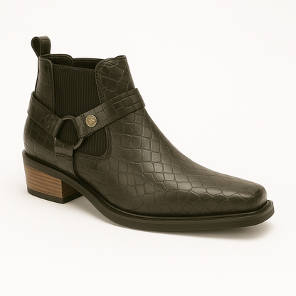 SQUARE TOE TEXTURED LEATHER CUBAN HEEL COWBOY CHELSEA