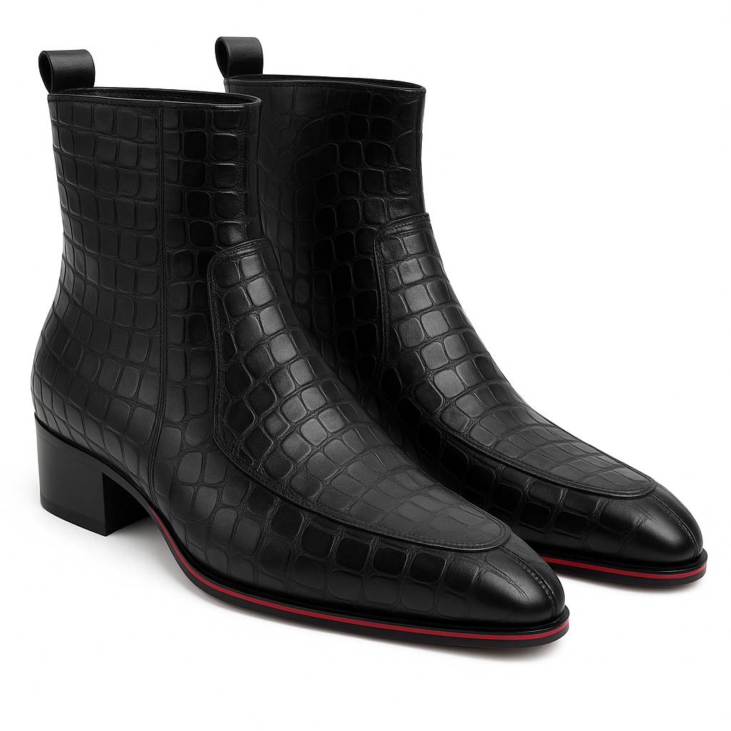 TAPPER NOSE RED SHEET SOLE CUBAN HEEL LEATHER CHELSEA