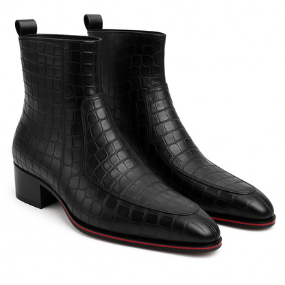 TAPPER NOSE RED SHEET SOLE CUBAN HEEL LEATHER CHELSEA