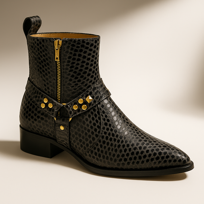 THE GILDED EDGE ANKLE BOOT (BLACK WITH GOLD ACCENTS)