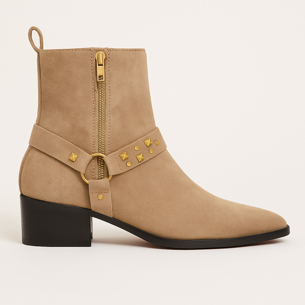 POINTED TOE CUBAN HEEL SUEDE LEATHER COWBOY CHELSEA
