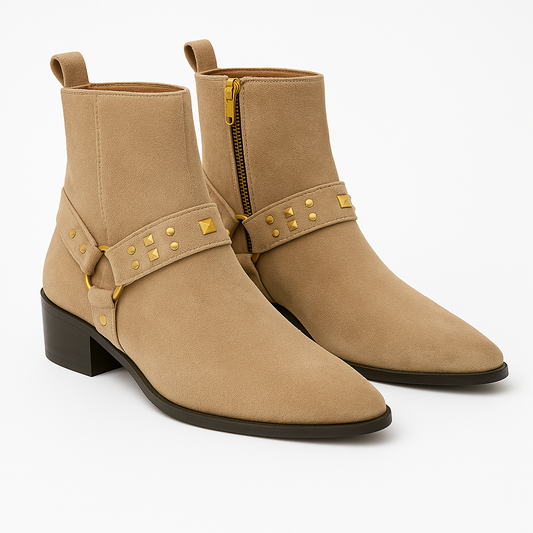 POINTED TOE CUBAN HEEL SUEDE LEATHER COWBOY CHELSEA