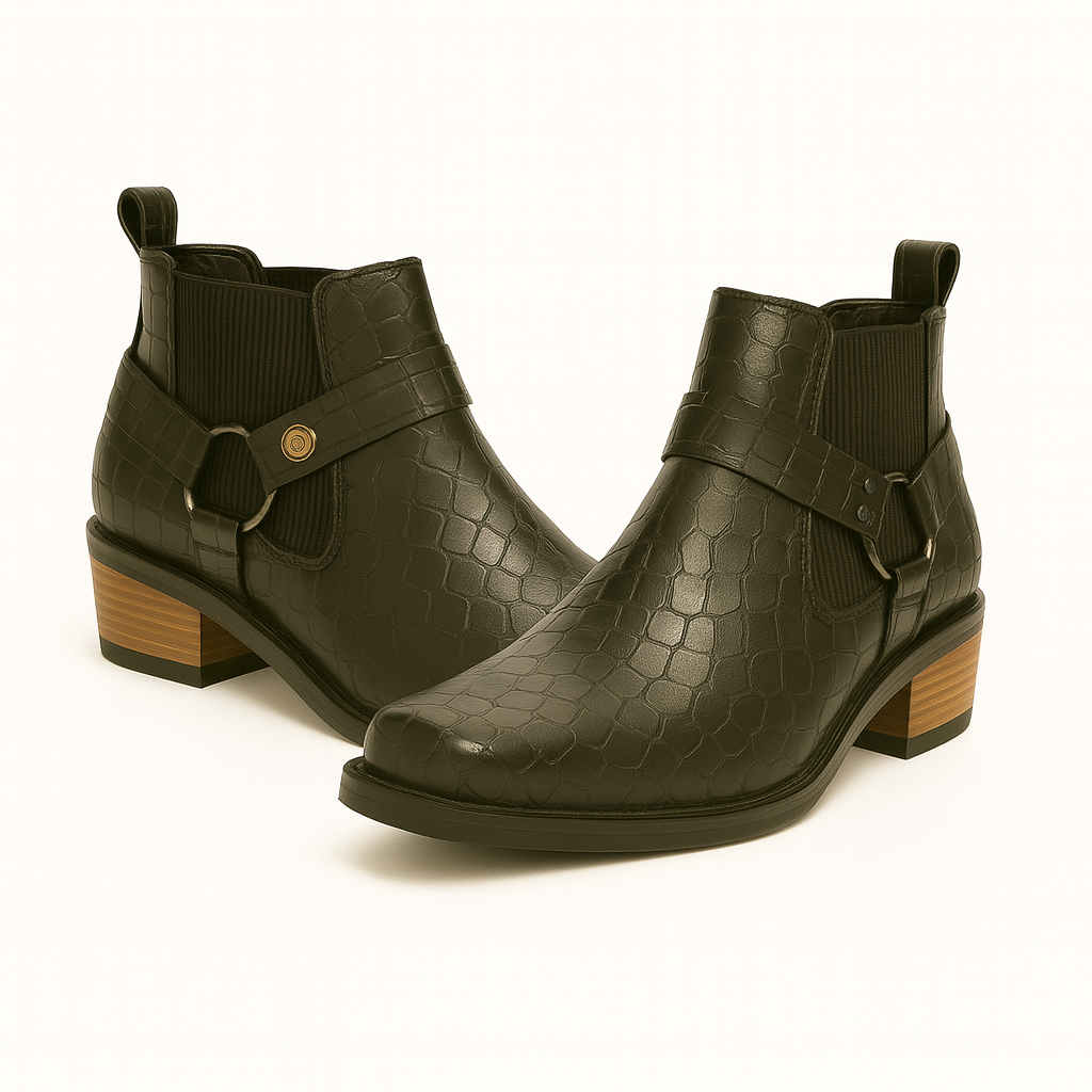 SQUARE TOE TEXTURED LEATHER CUBAN HEEL COWBOY CHELSEA