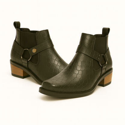 SQUARE TOE TEXTURED LEATHER CUBAN HEEL COWBOY CHELSEA