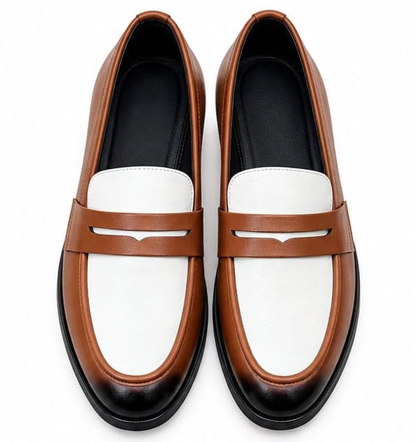 TAN & WHITE TWO-TONE PENNY LOAFERS FOR MEN