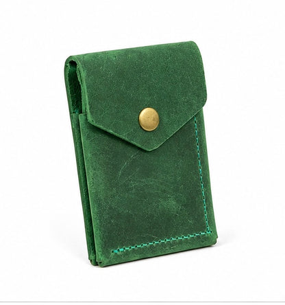 MERCY VINTAGE GREEN LEATHER CARD HOLDER WALLET WITH SNAP BUTTON