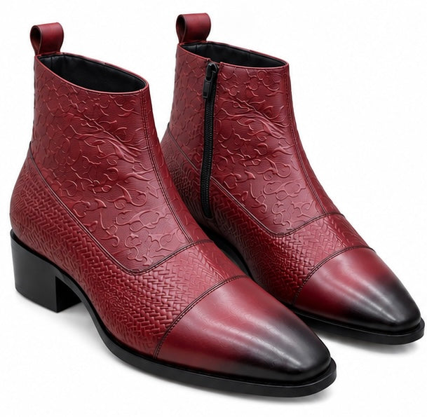 PREMIUM BURGUNDY EMBOSSED LEATHER POINTED TOE BOOTS