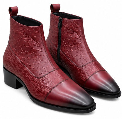 PREMIUM BURGUNDY EMBOSSED LEATHER POINTED TOE BOOTS