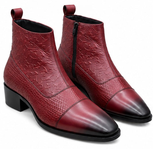 PREMIUM BURGUNDY EMBOSSED LEATHER POINTED TOE BOOTS
