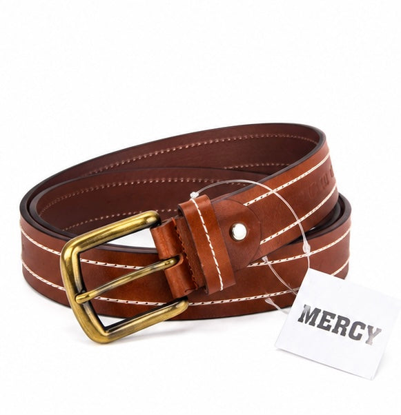 CLASSIC BROWN LEATHER BELT WITH DUAL STRIP