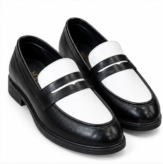 BLACK & WHITE TWO-TONE PENNY LOAFERS FOR MEN