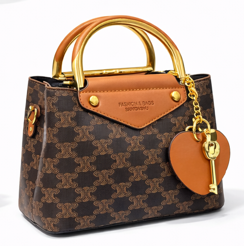 LUXURY MONOGRAM TOP HANDLE HANDBAG WITH GOLD HARDWARE