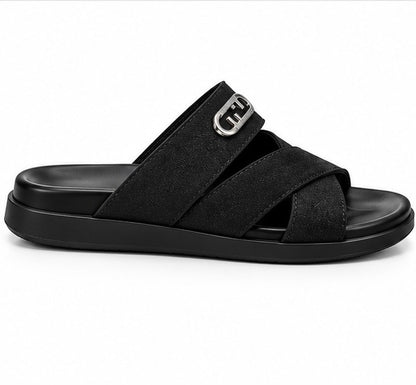 MEN’S CROSS-STRAP SLIDES – BLACK
