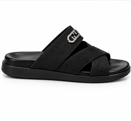 MEN’S CROSS-STRAP SLIDES – BLACK