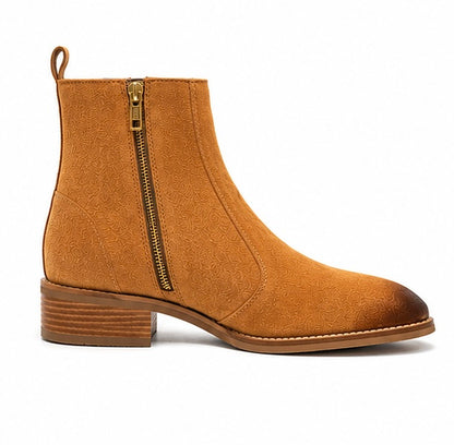 TAN SUEDE LEATHER ZIPPER ANKLE BOOTS