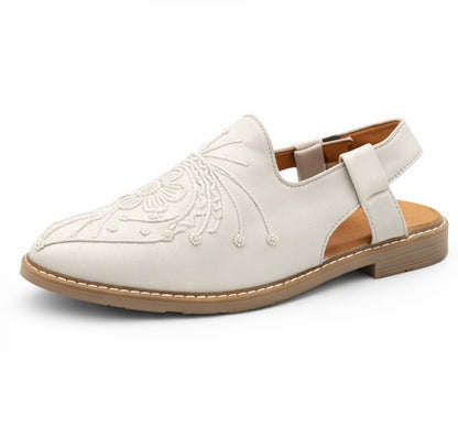 MEN'S PREMIUM WHITE DESIGNER EMBROIDERED ETHNIC SLIP-ON SANDAL SHOES