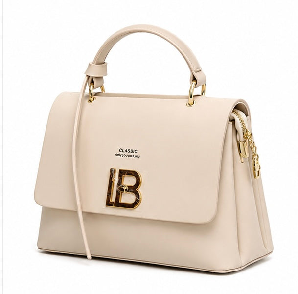 CREAM CLASSIC STRUCTURED HANDBAG WITH LB GOLD LOGO