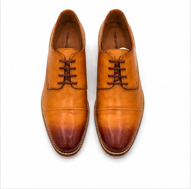 HAND-PAINTED TAN CAP TOE OXFORD SHOES FOR MEN – LUXURY FORMAL LEATHER DRESS SHOES