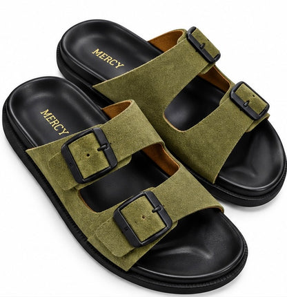 MEN’S DOUBLE-BUCKLE SLIDES – OLIVE