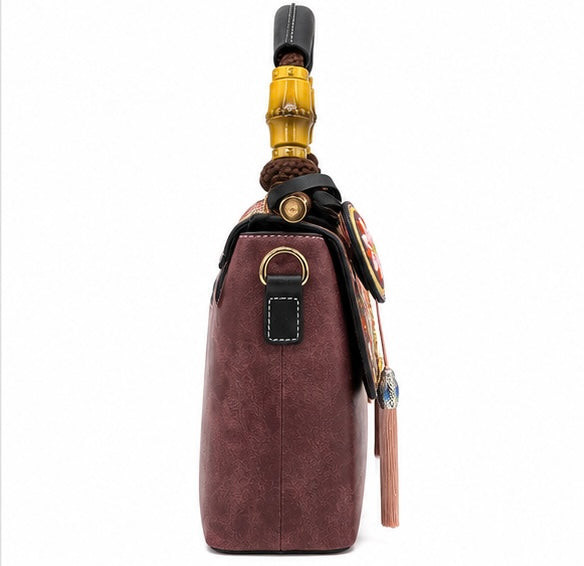 FLORAL EMBROIDERED HANDBAG – BROWN