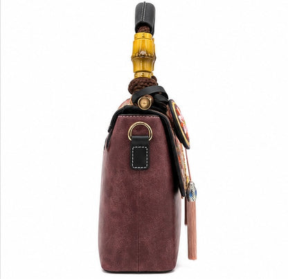 FLORAL EMBROIDERED HANDBAG – BROWN