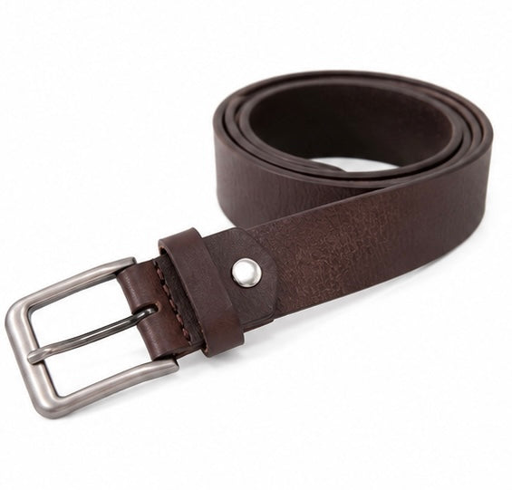 BROWN LEATHER BELT WITH CONTRAST STITCHING