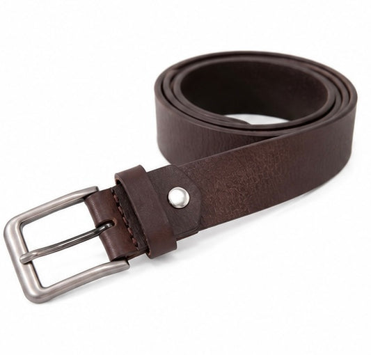 BROWN LEATHER BELT WITH CONTRAST STITCHING