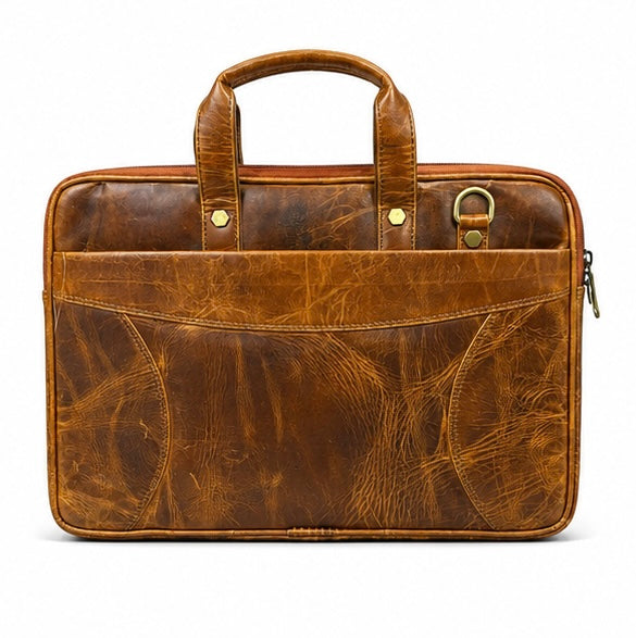 COGNAC BROWN LEATHER LAPTOP BRIEFCASE BAG
