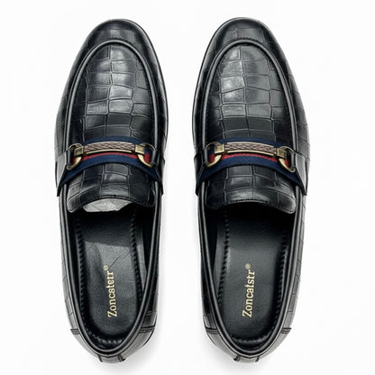 BLACK CROCODILE TEXTURED HORSEBIT LOAFERS