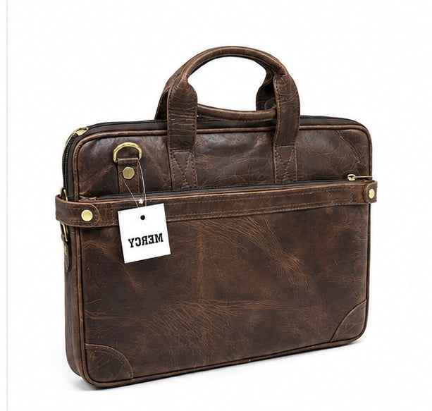 DARK BROWN VINTAGE LEATHER LAPTOP BRIEFCASE