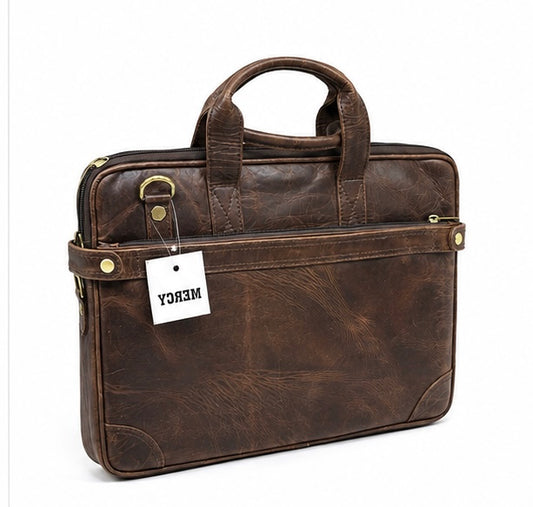 DARK BROWN VINTAGE LEATHER LAPTOP BRIEFCASE