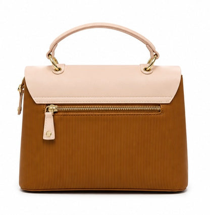 BLUSH PINK & CAMEL BROWN CLASSIC HANDBAG WITH GOLD CLASP