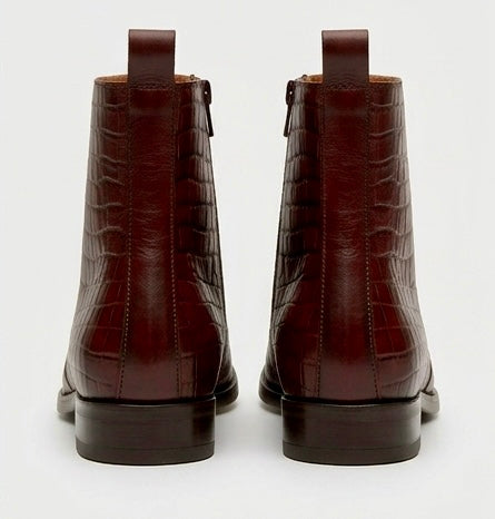 MEN’S PREMIUM CROCODILE EMBOSSED BROWN CHELSEA BOOTS – LUXURY LEATHER ANKLE BOOTS