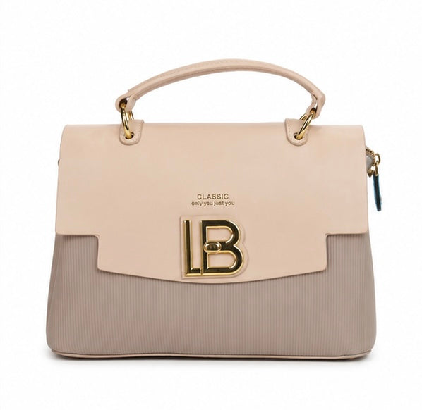 BLUSH PINK & TAUPE STRUCTURED HANDBAG WITH LB GOLD LOGO